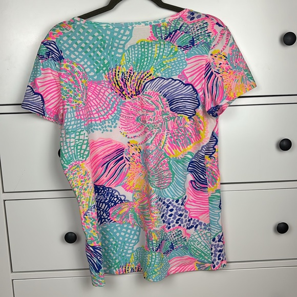 Lilly Pulitzer Multicolor Flora/Tropical Patterned Fitted V-Neck Top - L - Picture 7 of 7